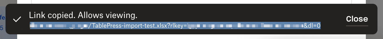 Confirmation notice for a shared file in Dropbox.