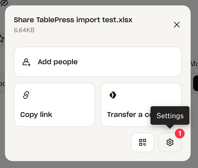 Opening the "Share Settings" dialog in Dropbox.